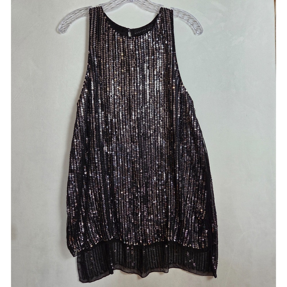 Endless Rose Sequin Tank Top Small‎ Black Silver Shimmer Glamoratti Party Vegas